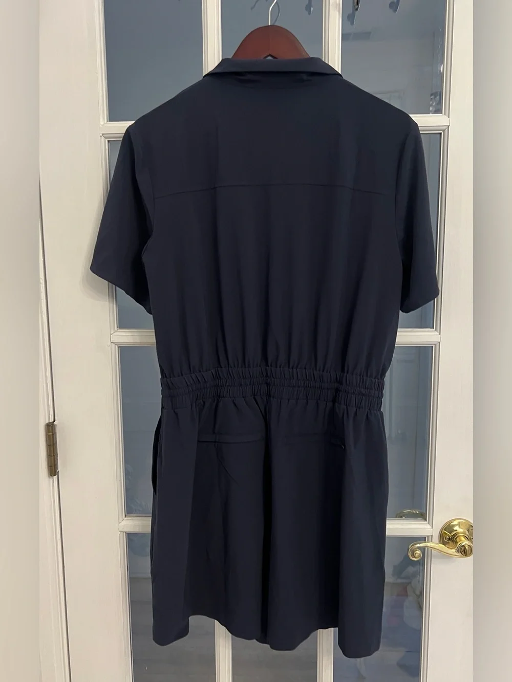 ATHLETA Women’s Navy Blue Short Sleeve Button Up Avenue Romper Size M